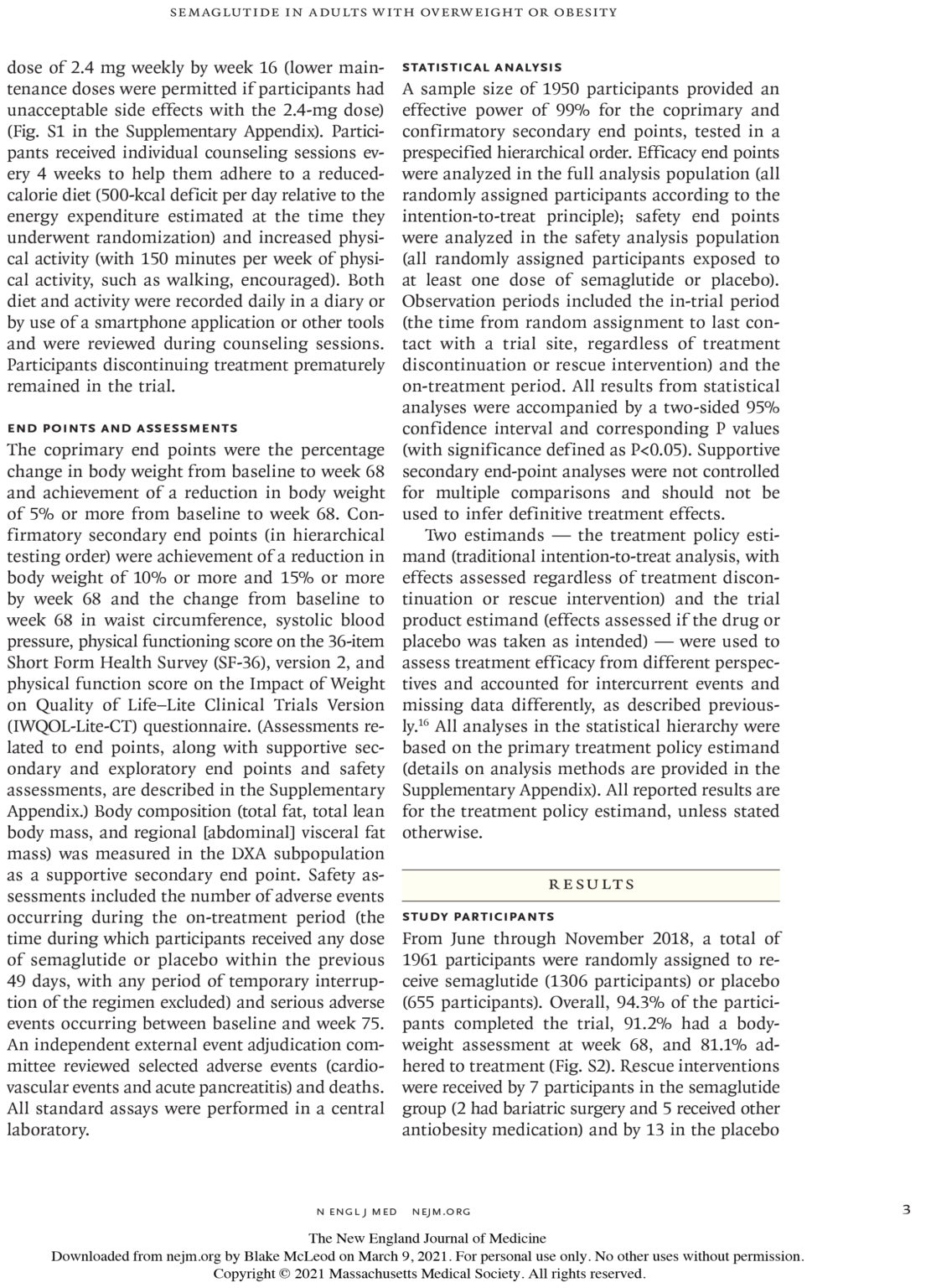 Once-Weekly Semaglutide in Adults with Overweight or Obesity ...